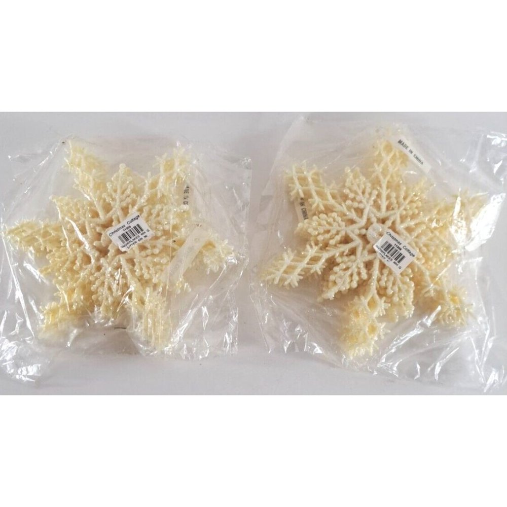 Christmas Cottage Snowflake Ornaments NEW White Sparkling Glitter 12 Pc 6"